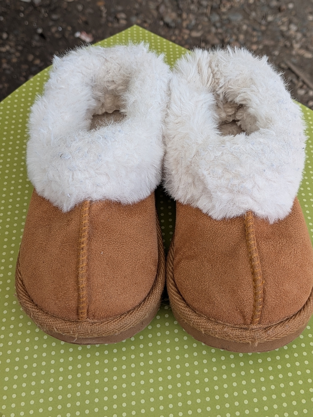wonder nation Tan Kids Slippers with Cream Fur Cuff